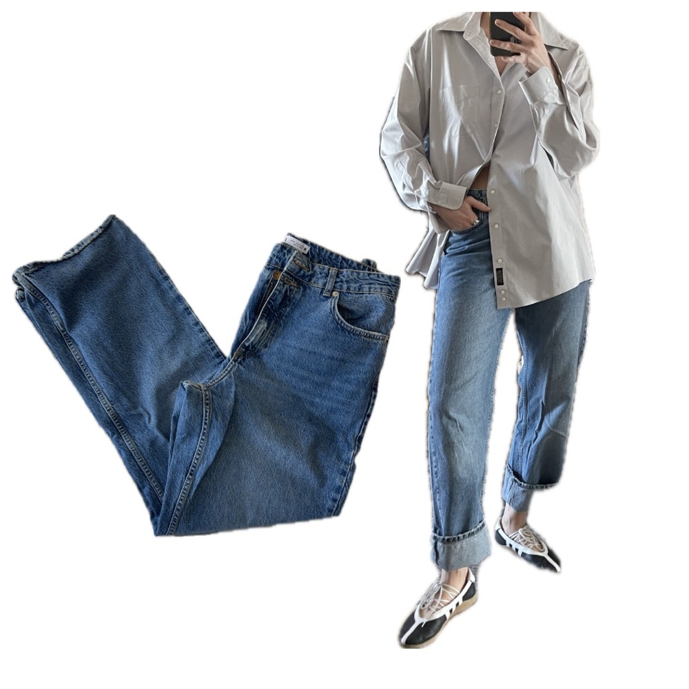Zara High Rise Straight Leg Jeans | Medium Wash Blue | Size 10